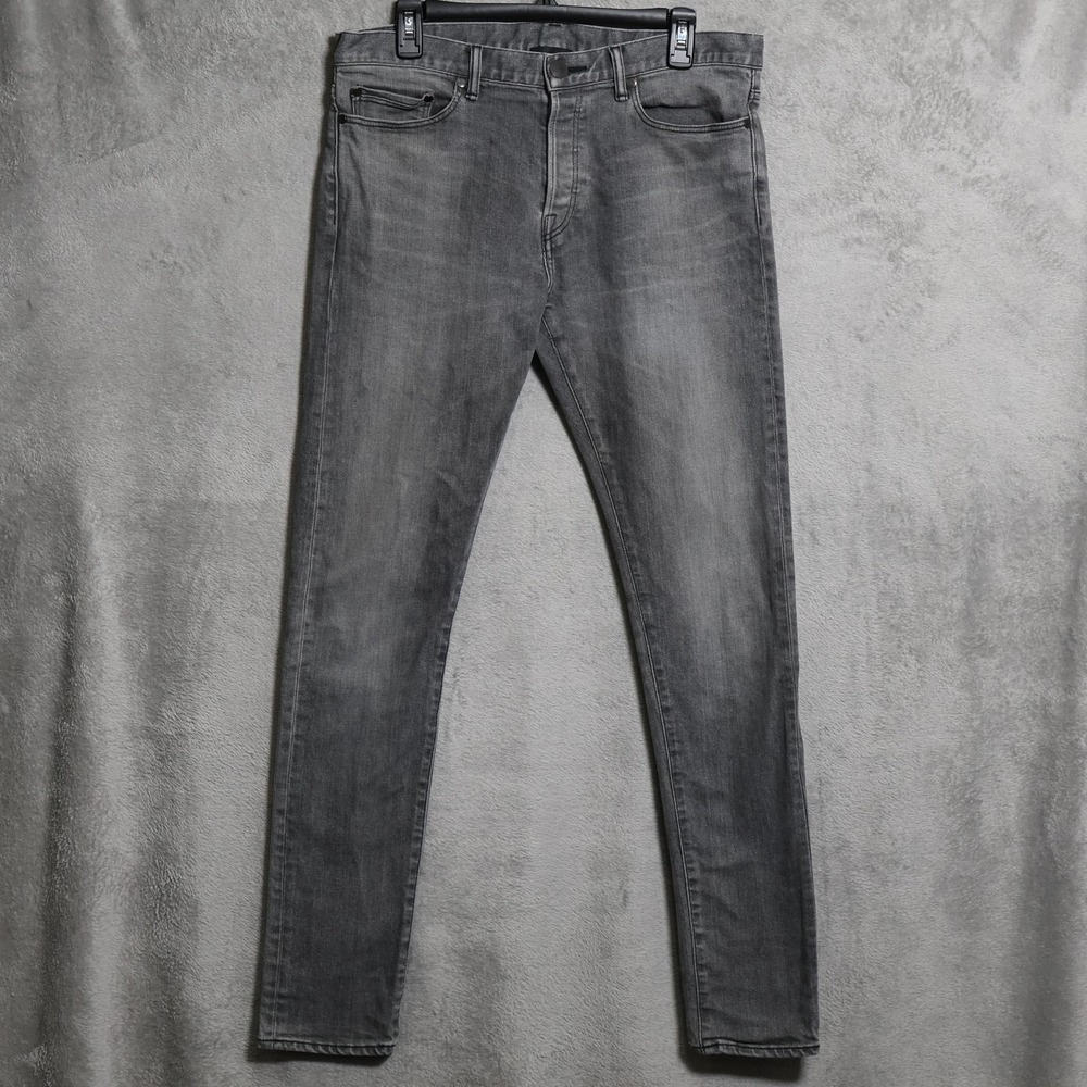 John Elliott Jeans Men 34x33 Gray Slim Stretch Button Fly Whiskering Denim Japan